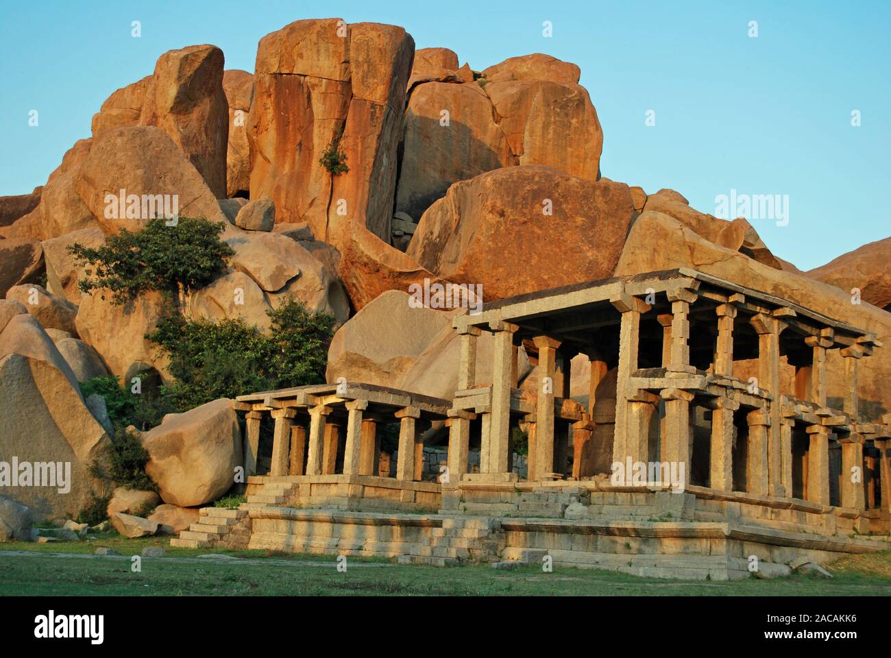 Granite rocks and columns in Hampi, Karnataka, South India, Asia Stock