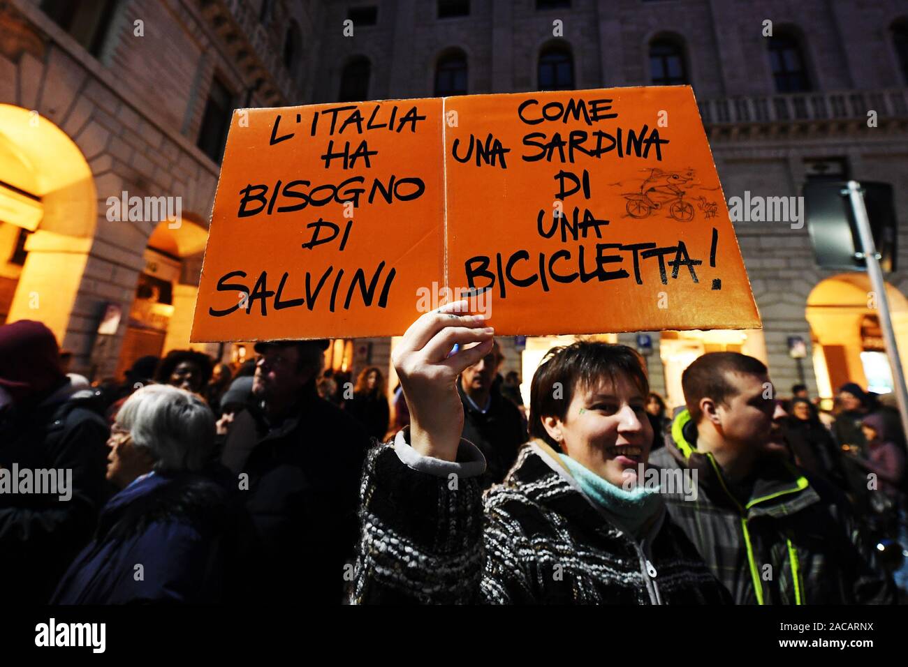* NO CREDIT * Demonstration - Sardines in Piazza delle Erbe in Padua ...