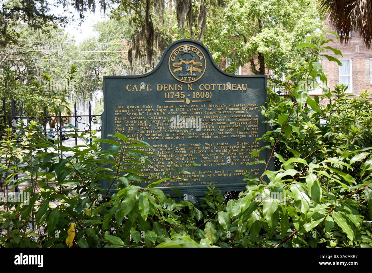 historical marker at grave of capt denis n. cottineau colonial park