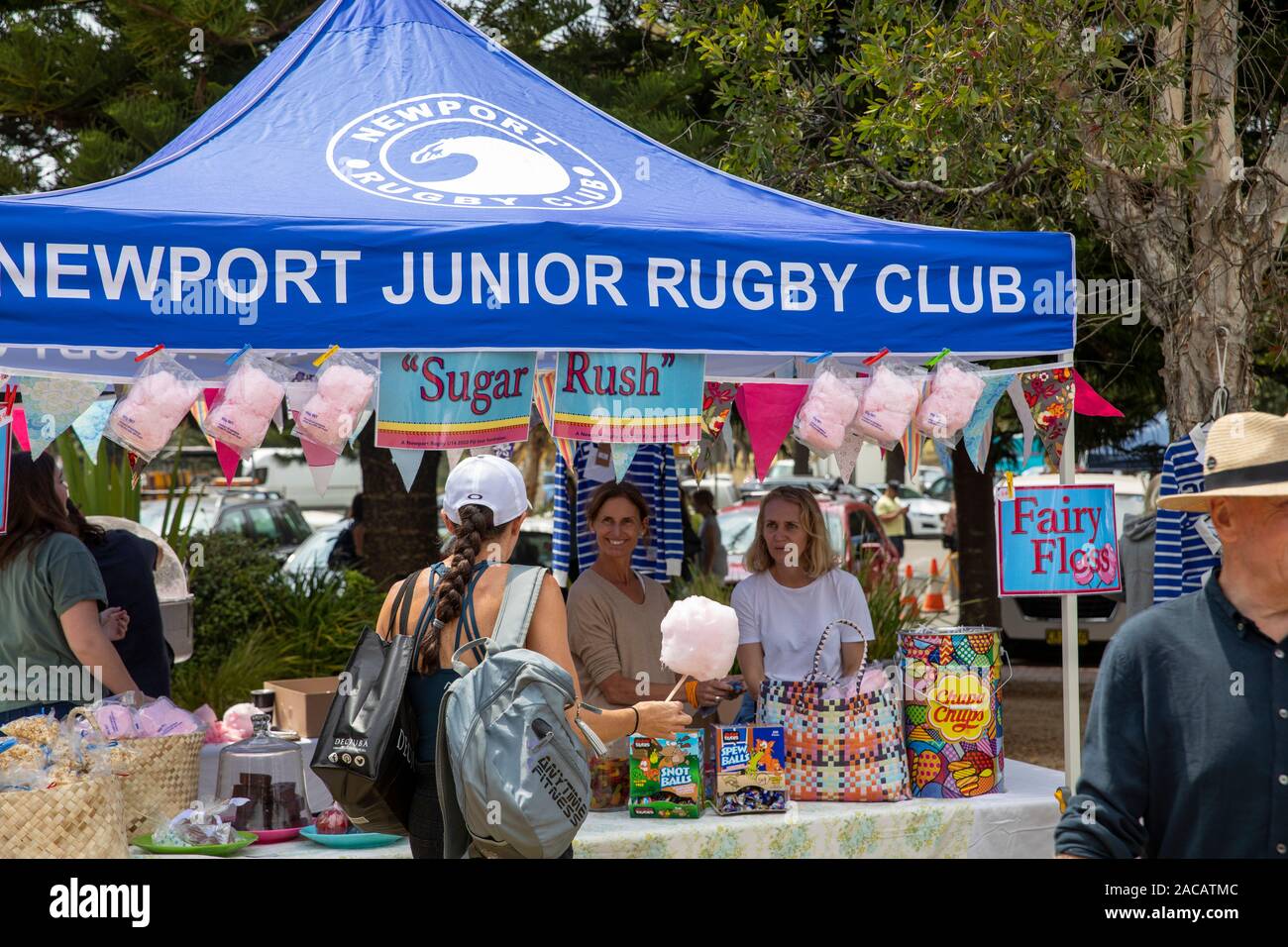 Australian junior rugby club with a stall at Avalon beach market fete day in Sydney,Australia Stock Photo