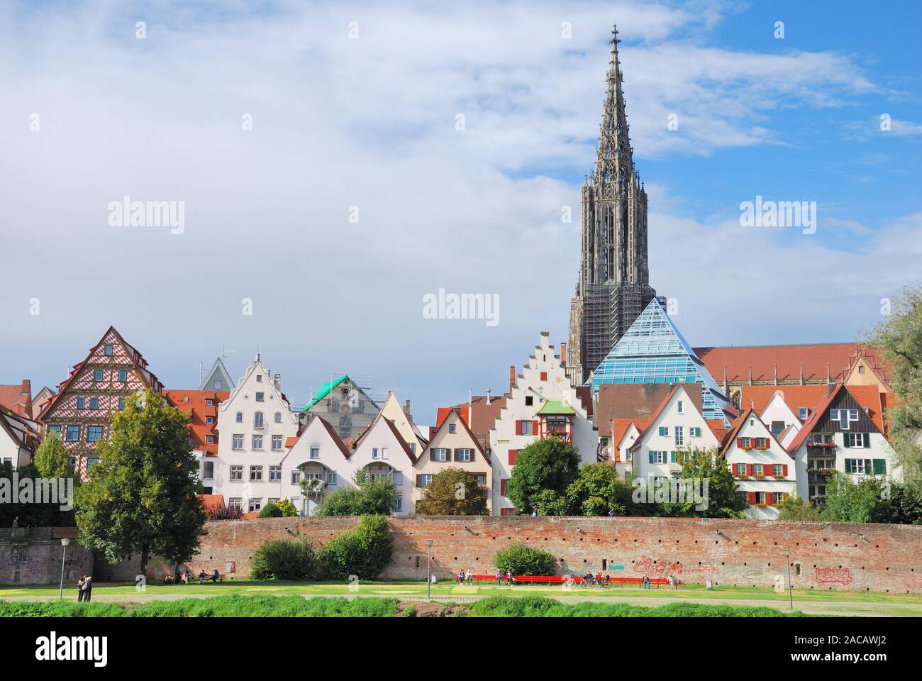 View of the old town, Münster and the modern city library, Ulm, Baden-Württemberg, Germany Stock Photo