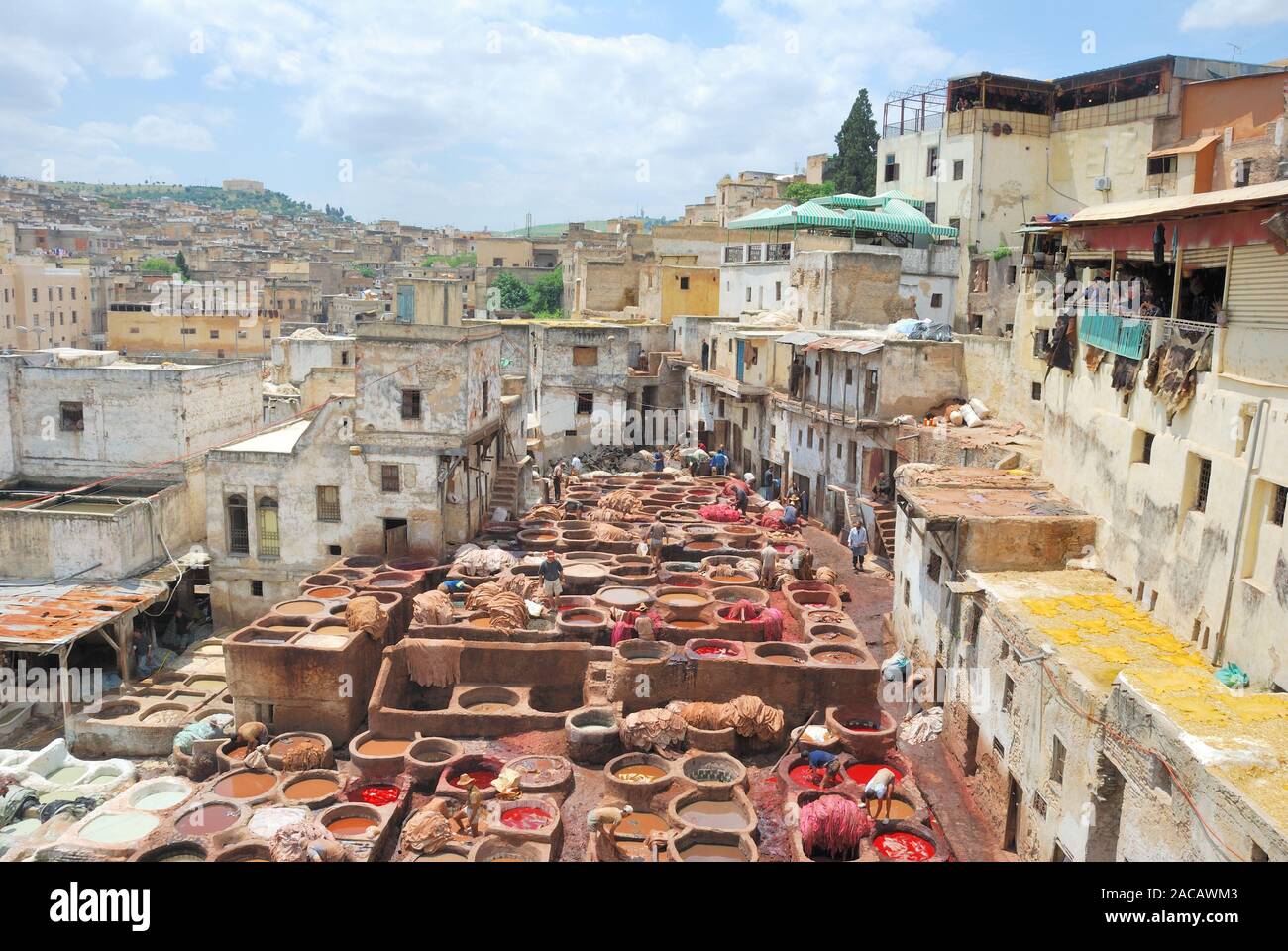 Chuwwara tanners, the tanning district in the Medina of Fez el-Bali, Fez, Morocco, Africa Stock Photo