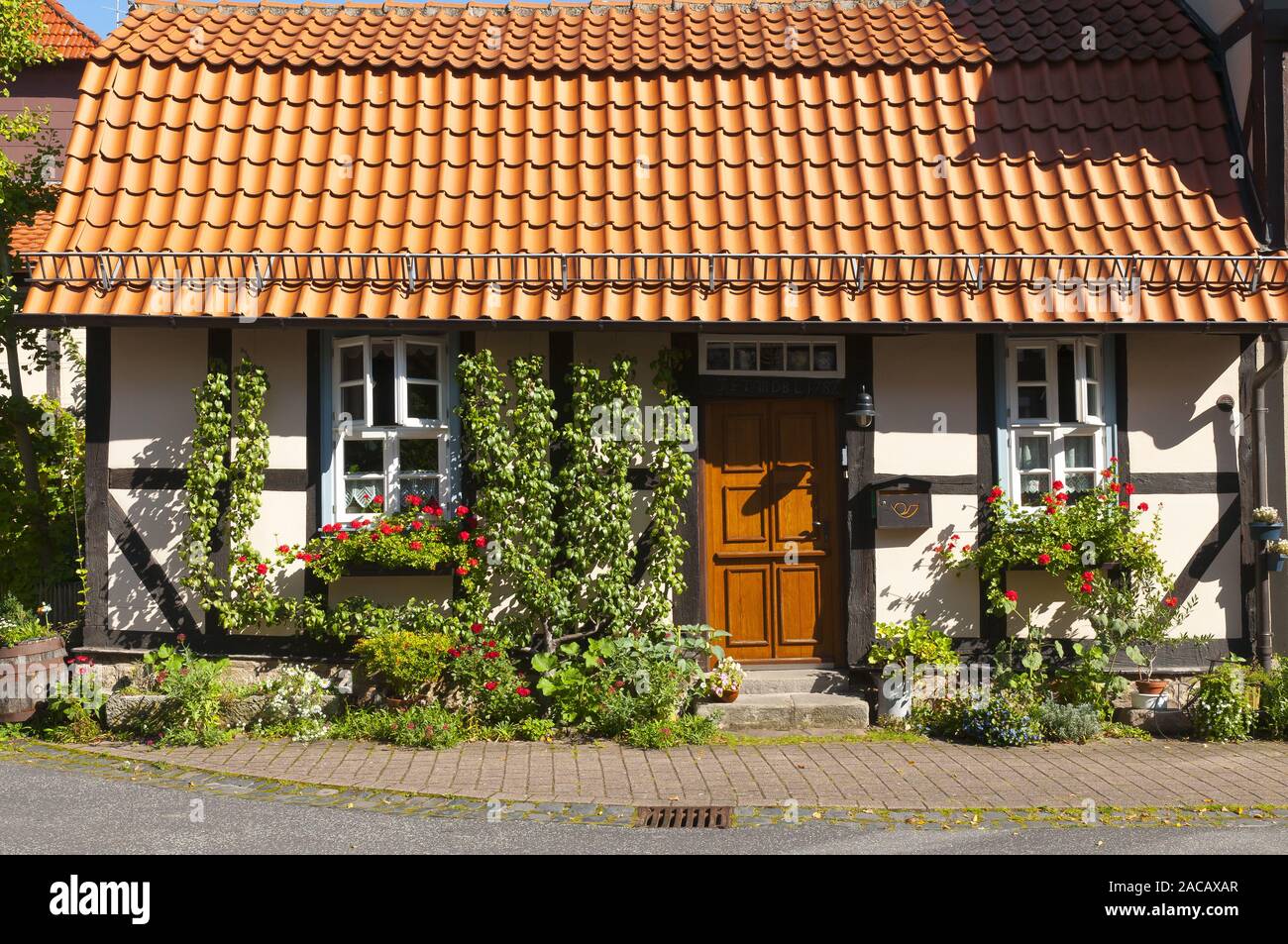 Romantic half-timbered house, farmhouse Stock Photo