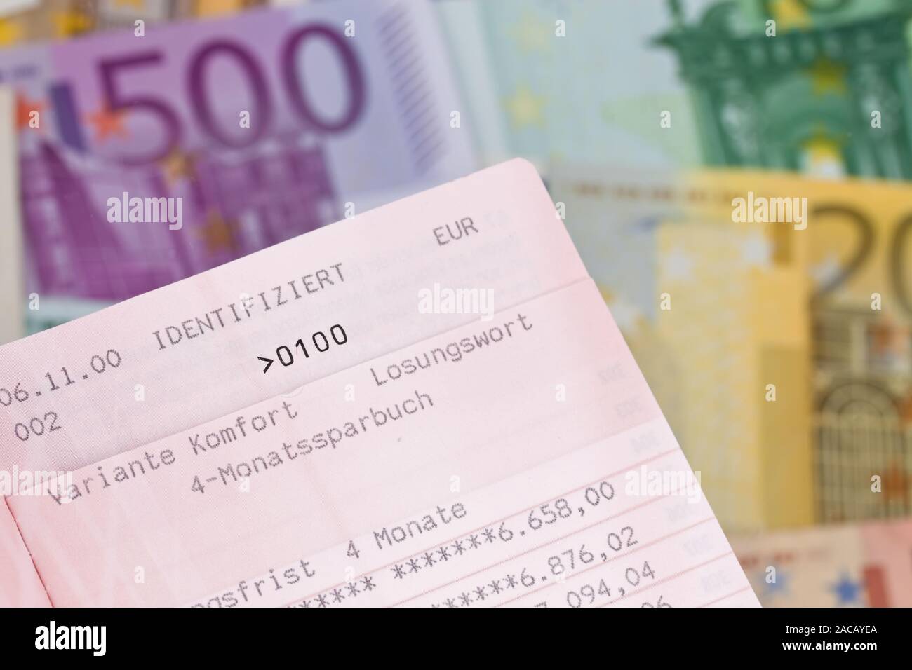 Euro banknotes with passbook Stock Photo