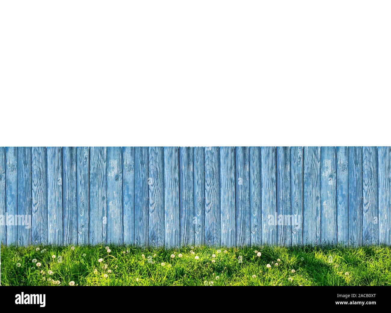 Wooden garden fence at backyard with green grass isolated on white ...