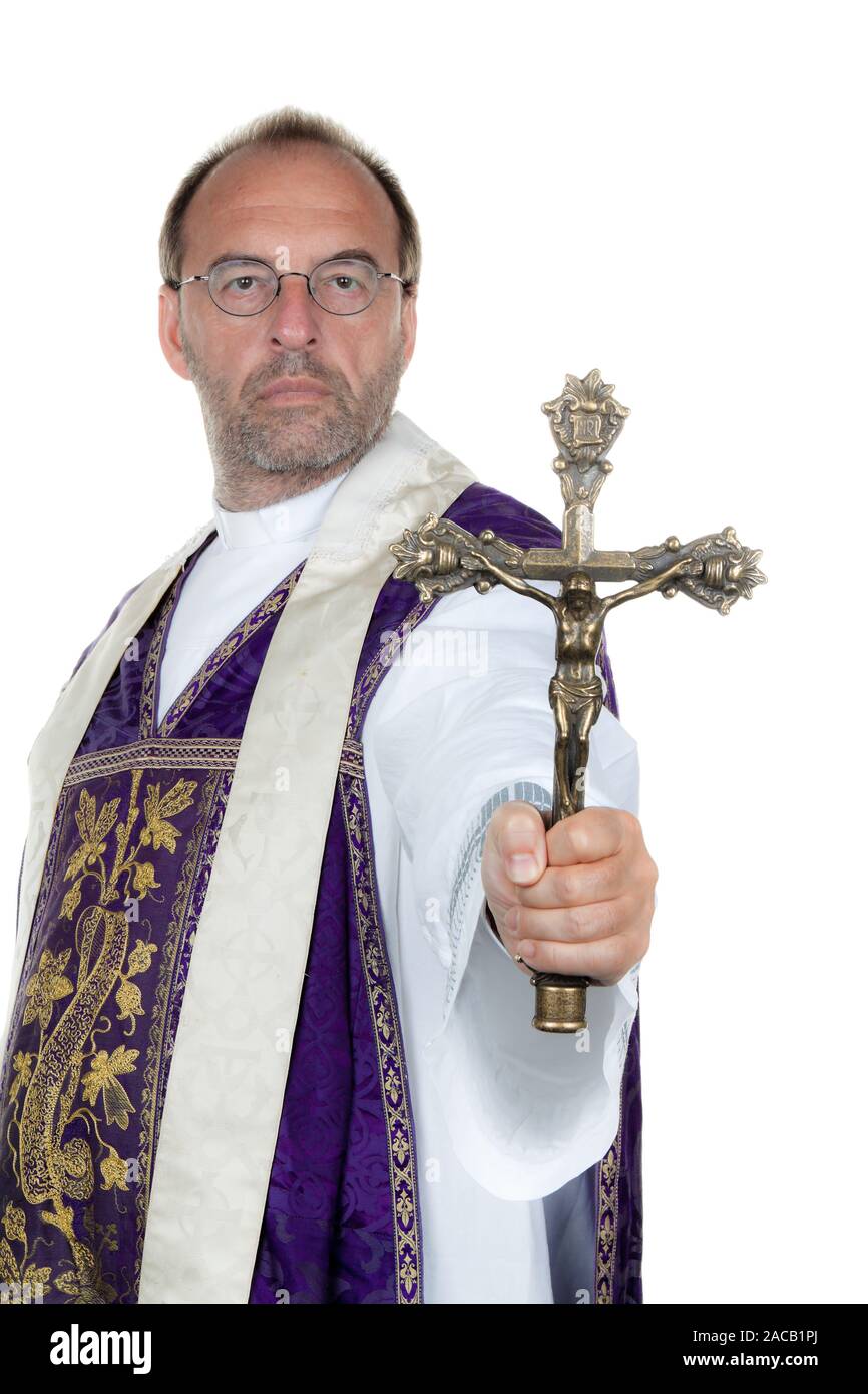 Catholic priest with cross Stock Photo - Alamy