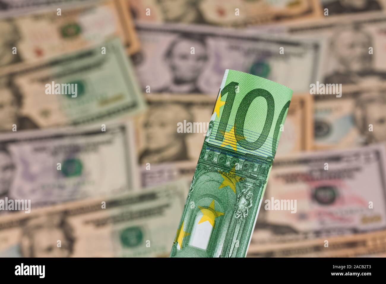 Euro banknotes and dollars Stock Photo
