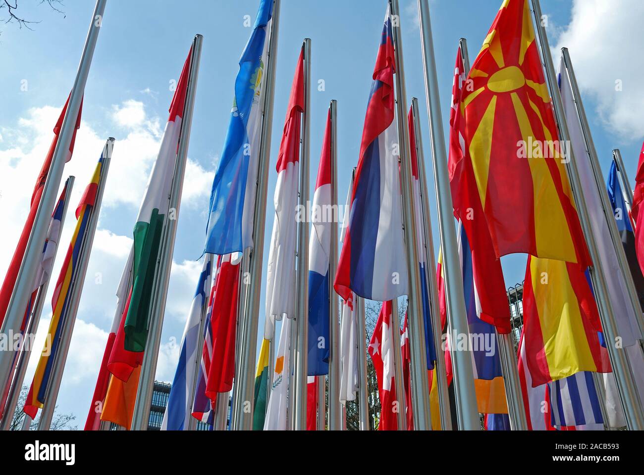 Flare, Flags, European Patent Office, Munich, Bavaria, Germany, Europe Stock Photo