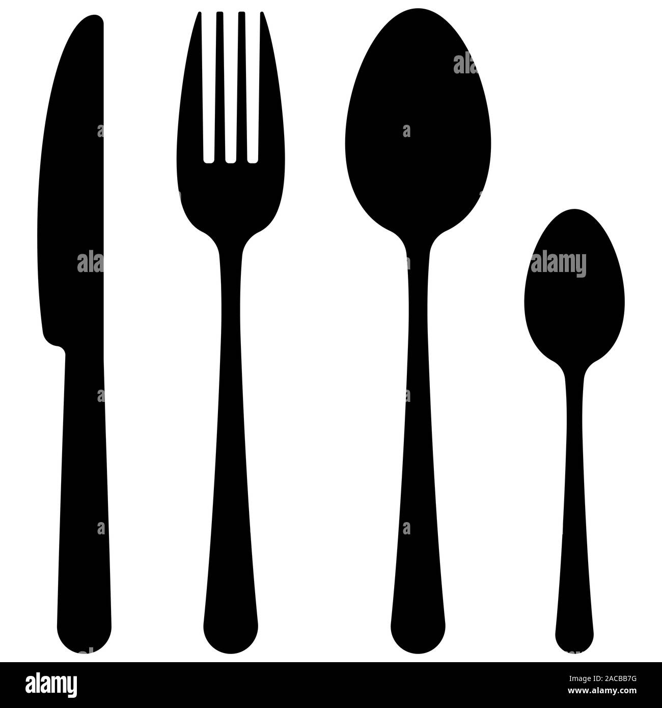 Black cutlery flat simple design icon set isolated on white background
