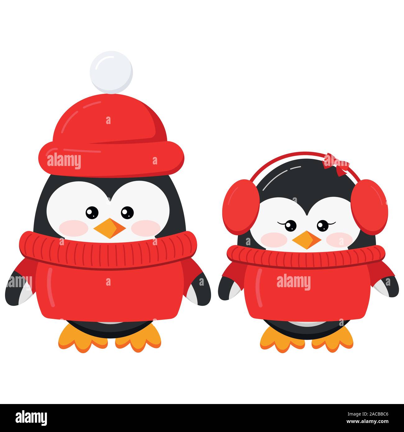 Winter Illustration With Funny Cartoon Penguin In A Warm Knitted