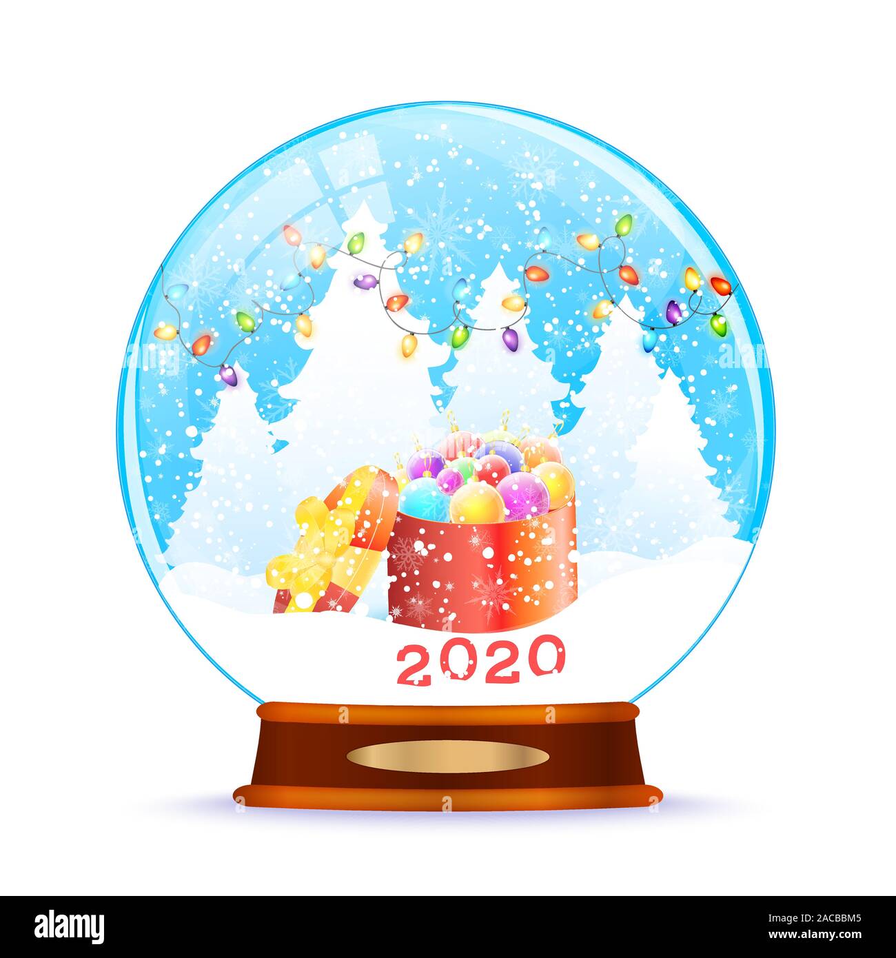 Snow globe with colorful christmas balls isolated on white background vector Stock Vector