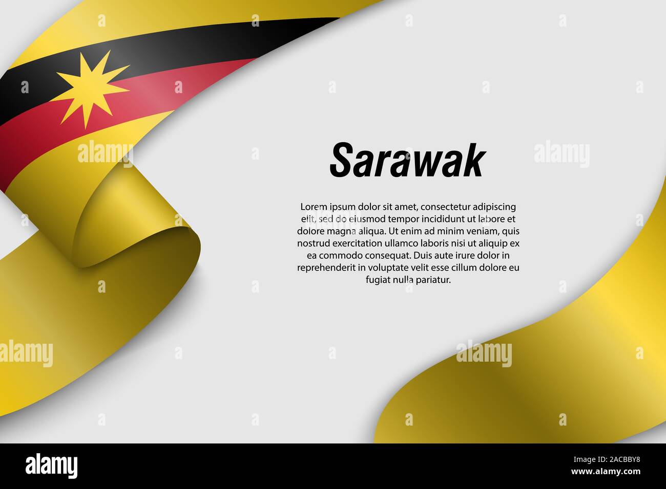 Waving ribbon or banner with flag of Sarawak. State of Malaysia. Template for poster design Stock Vector