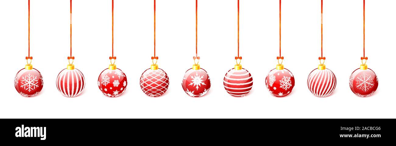 Red Christmas balls set isolated on white background. Vector ...