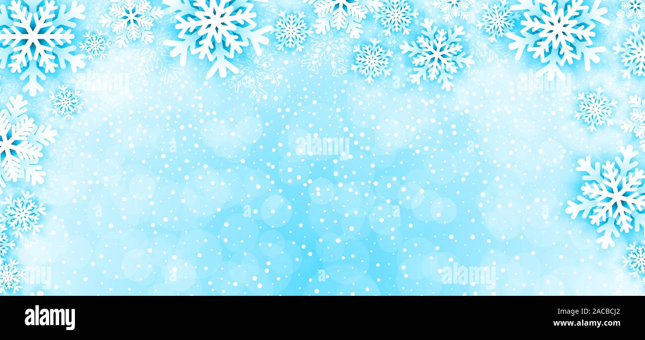 Christmas background with snowflakes frame on blue. Vector illustration ...