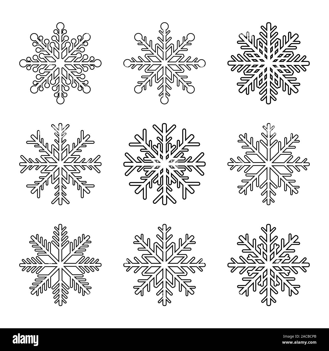 Set of snowflakes isolated on white background. Vector illustration ...