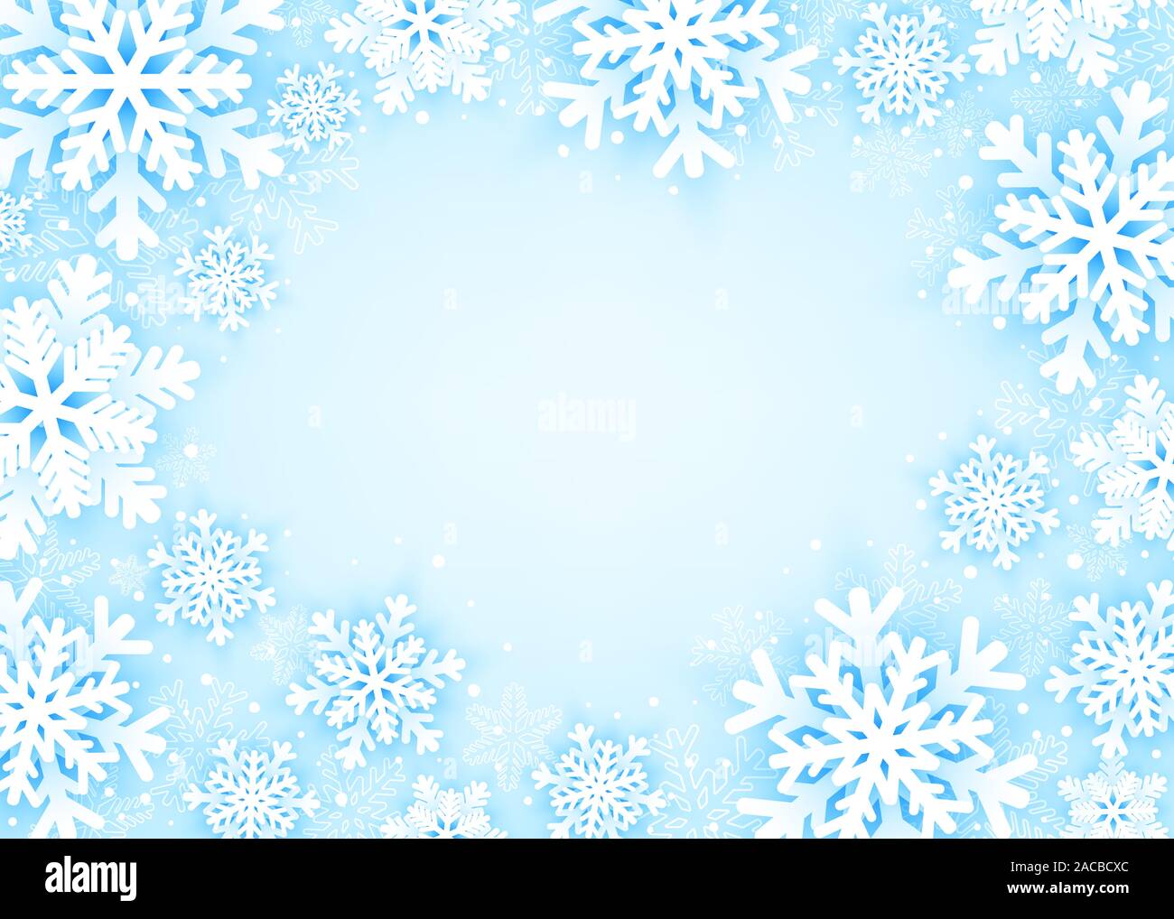 Merry Christmas and Happy New Year greeting card with snowflakes on blue background. Vector illustration Stock Vector