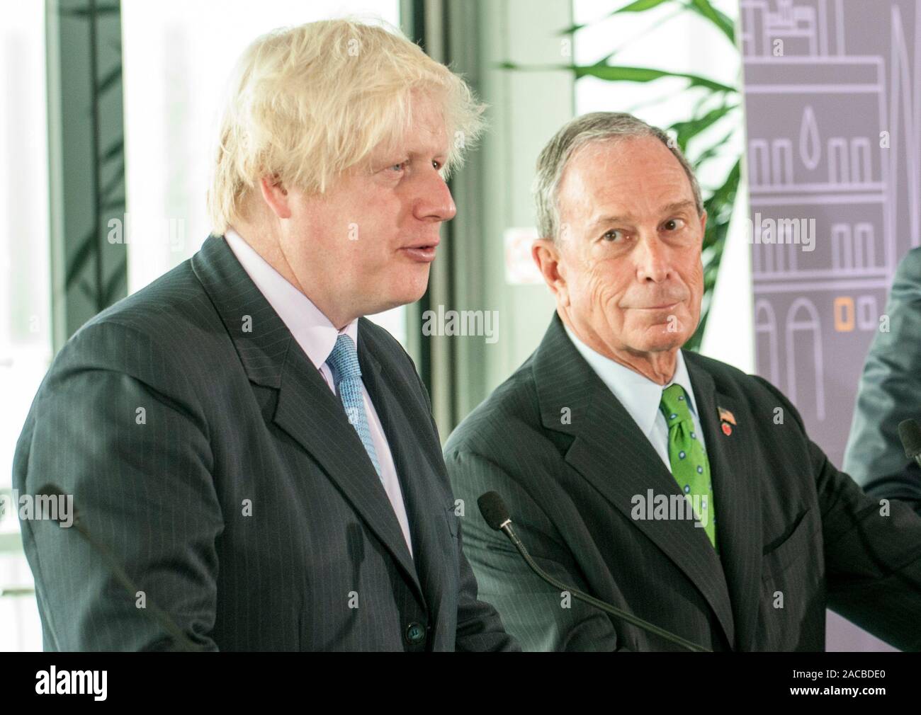 The Mayor of London Boris Johnson with Mayor Michael Bloomberg from New York launching the Mayor's challenge of European cities. Stock Photo