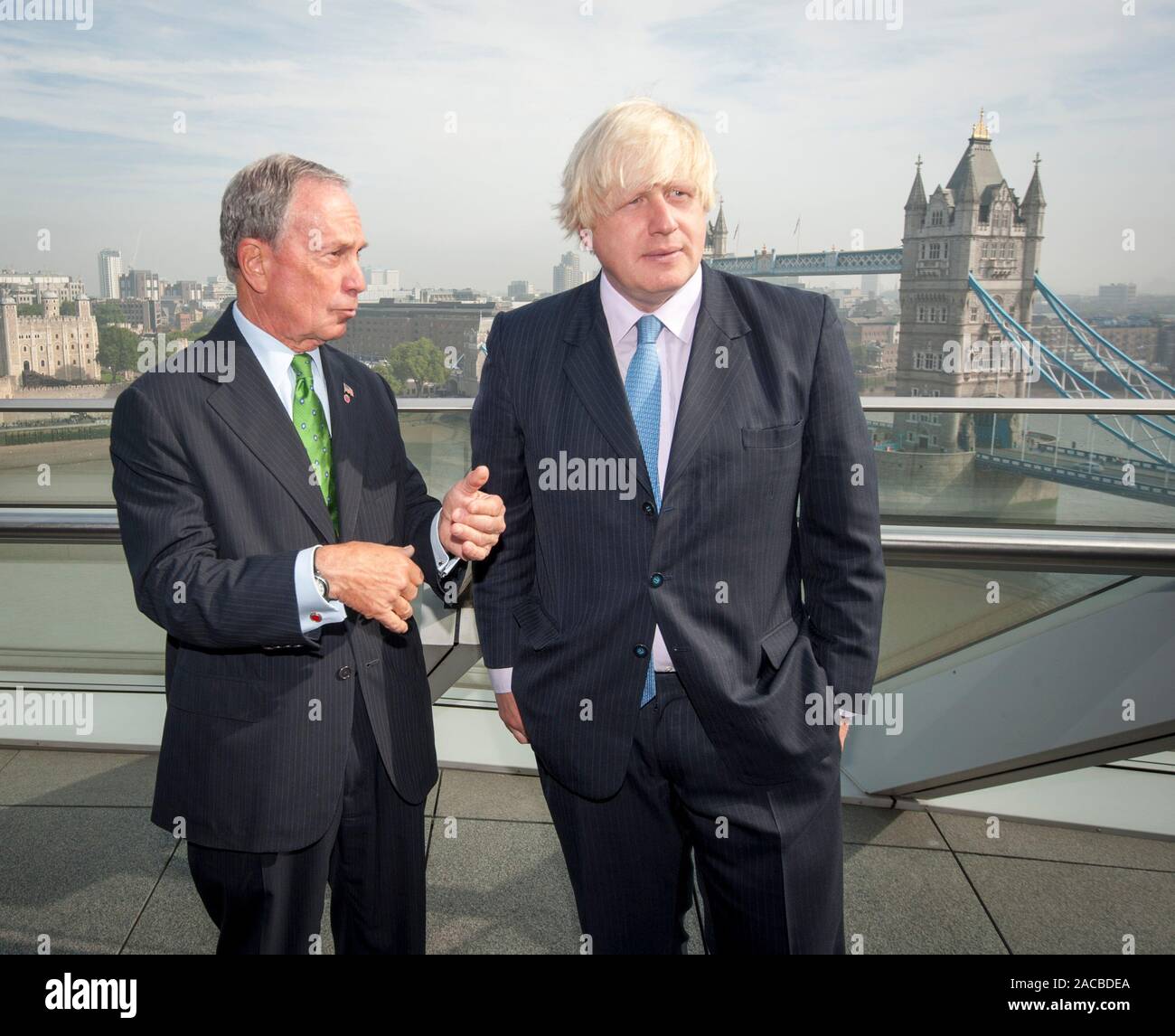 The Mayor of London Boris Johnson with Mayor Michael Bloomberg from New York launching the Mayor's challenge of European cities. Stock Photo