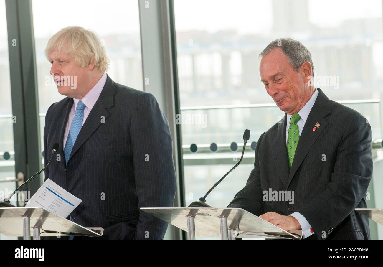 The Mayor of London Boris Johnson with Mayor Michael Bloomberg from New York launching the Mayor's challenge of European cities. Stock Photo