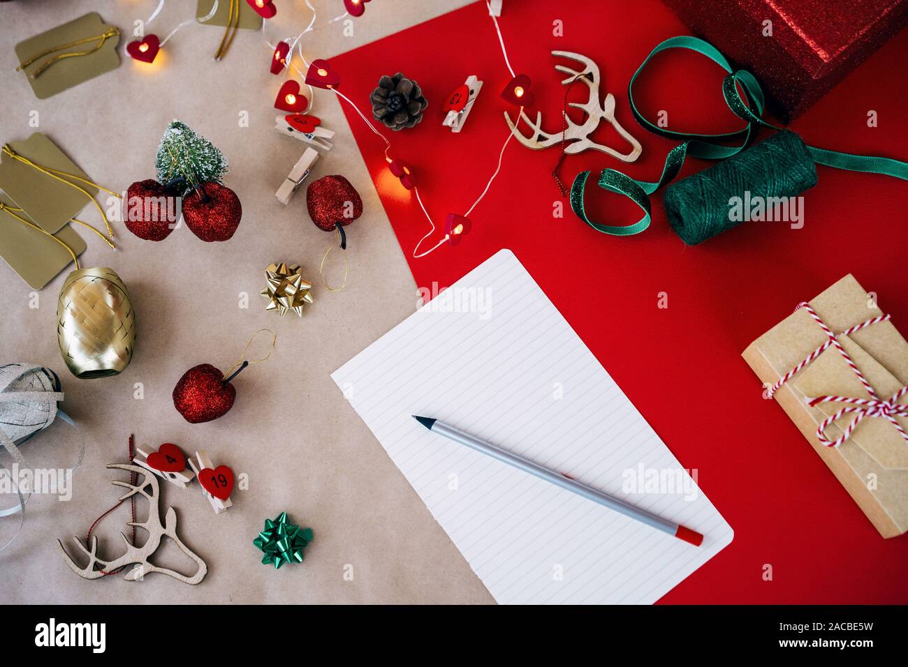 Letter to Santa Claus asking for gifts and New Year wishlist goals plan Stock Photo