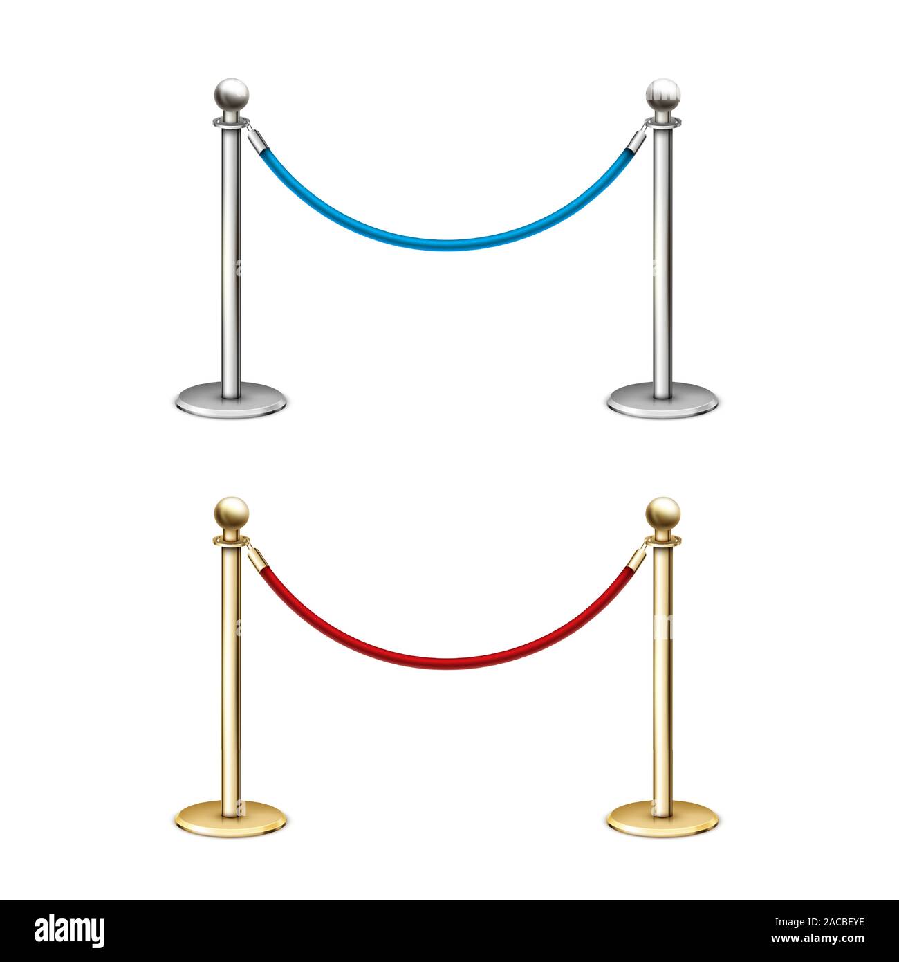 Gold and silver rope barrier. 3D realistic vector illustration on a white background. Stock Vector