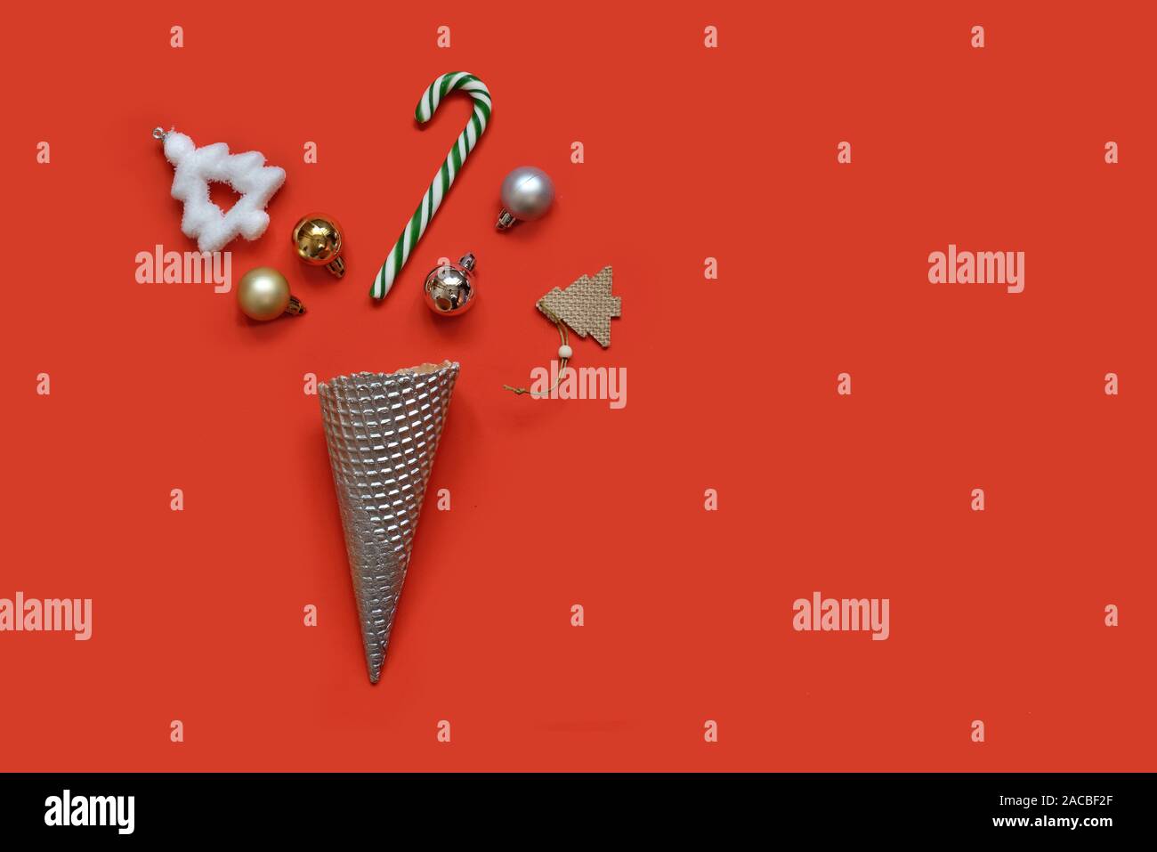 Santa Claus minimal concept. Christmas New Year flat lay. Stock Photo