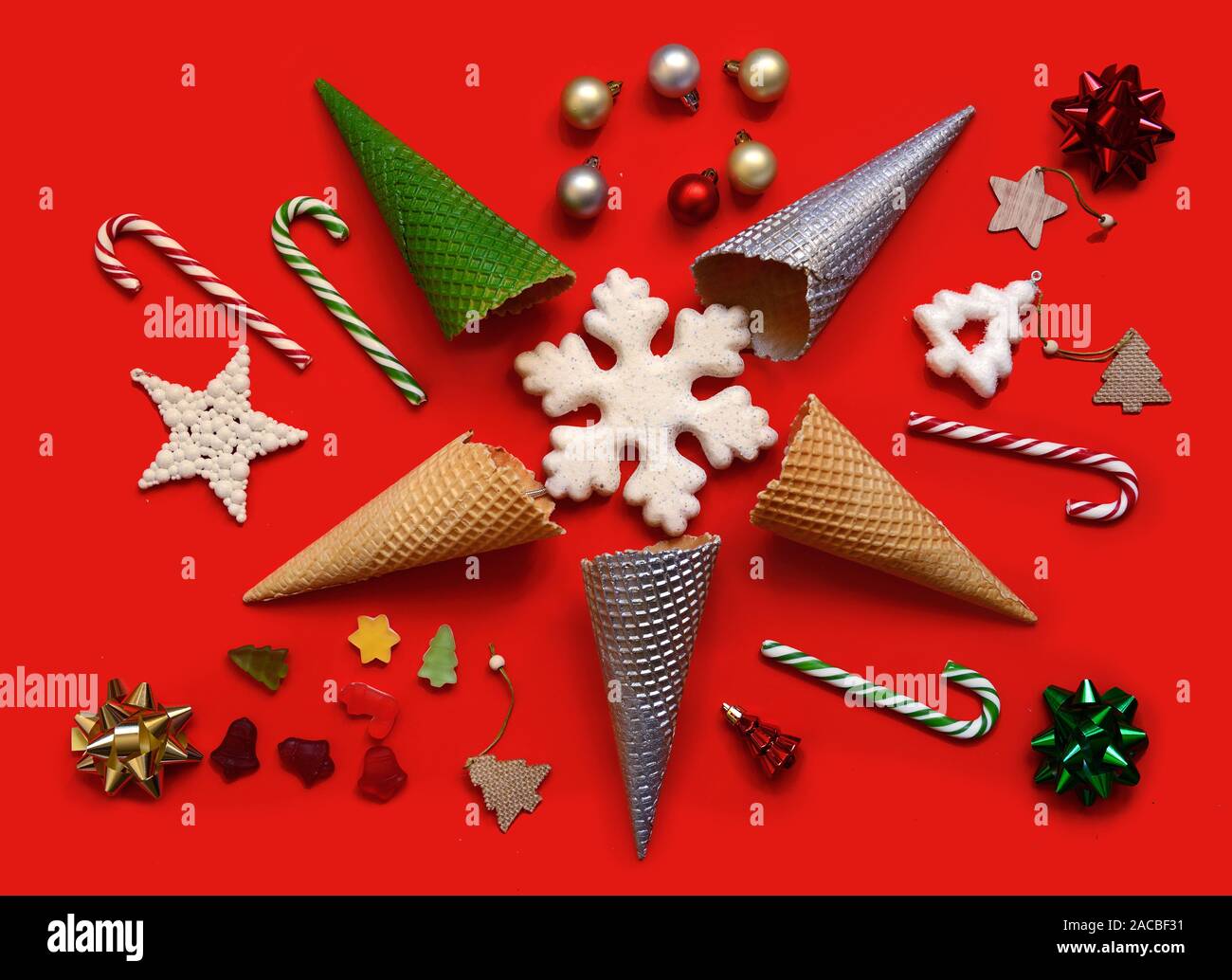 Christmas decorative creative background with various Christmas objects Stock Photo
