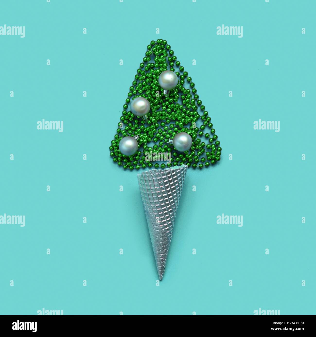 Christmas tree ice cream. Winter holiday minimal creative concept. Stock Photo