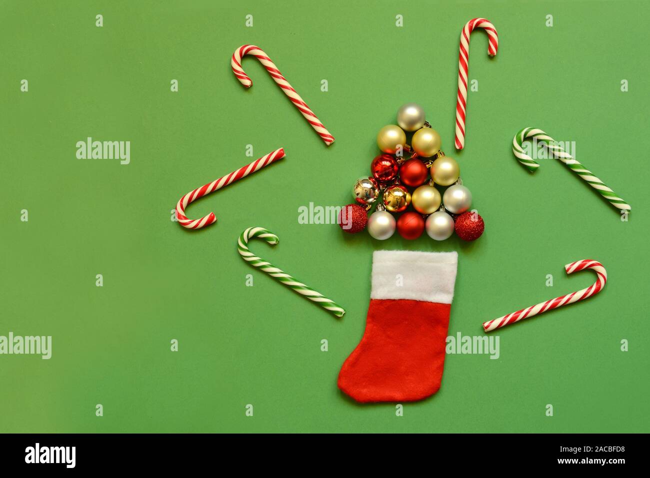Trendy creative Santa Claus socks with various Christmas objects Stock Photo