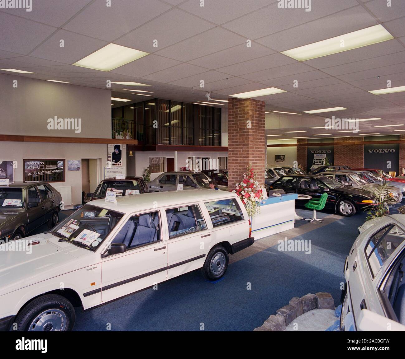 Volvo Car dealership, in Wakefield, in 1988, West Yorkshire, Northern
