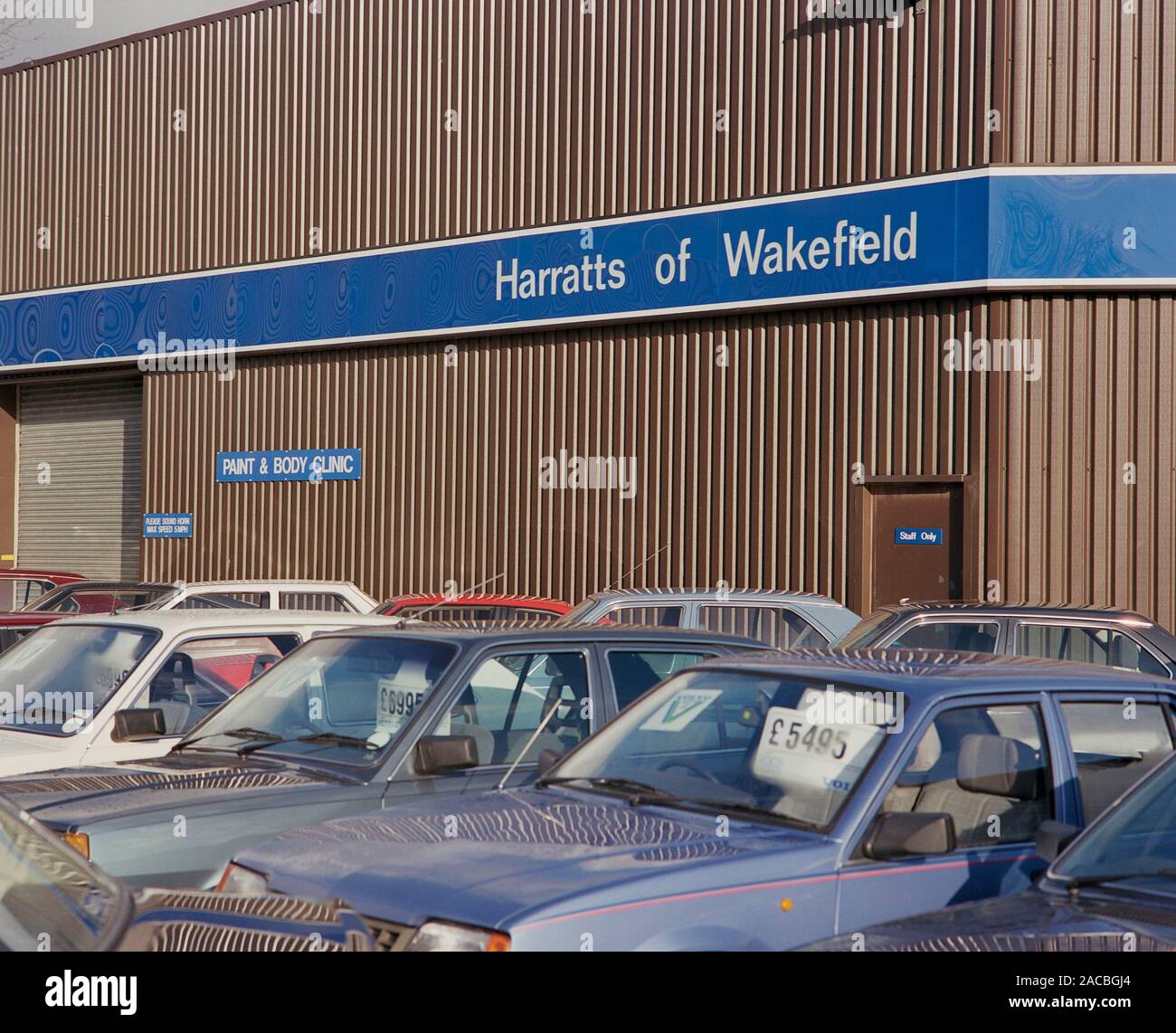 Volvo Car dealership, in Wakefield, in 1988, West Yorkshire, Northern England, UK Stock Photo