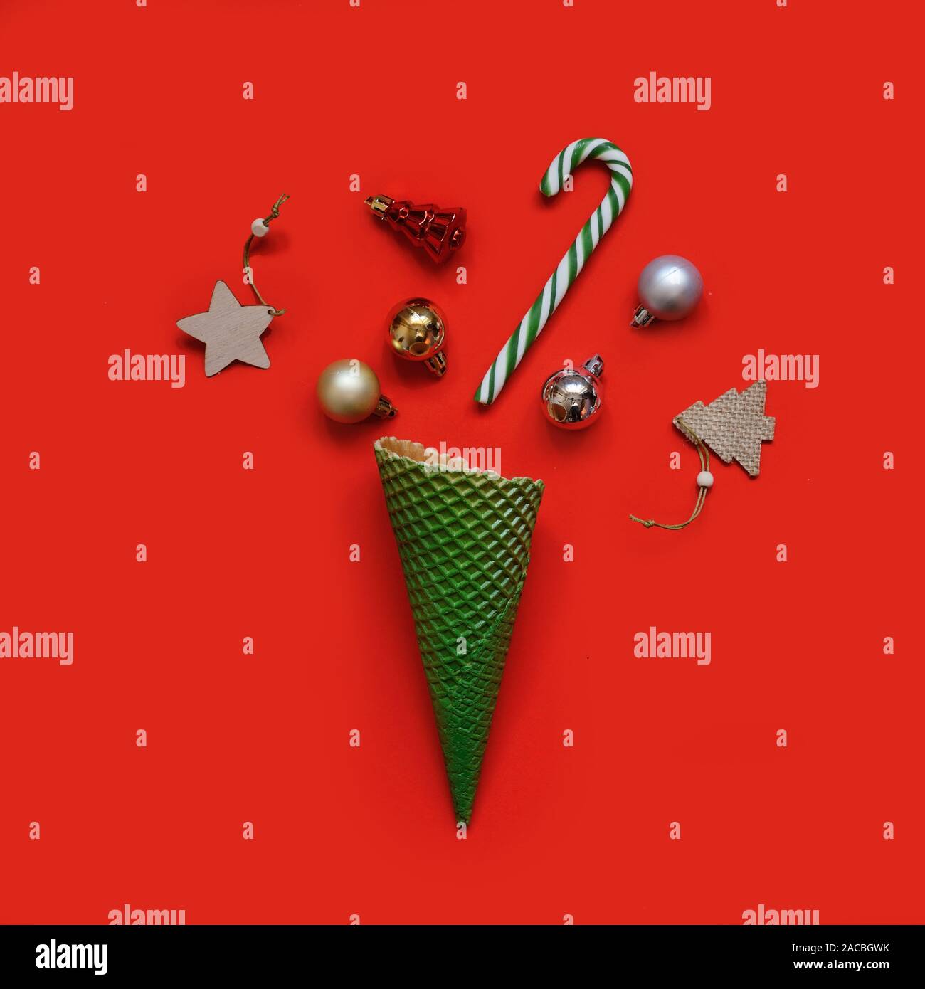 Creative minimal christmas art. Christmas decorative creative background with various Christmas objects Stock Photo