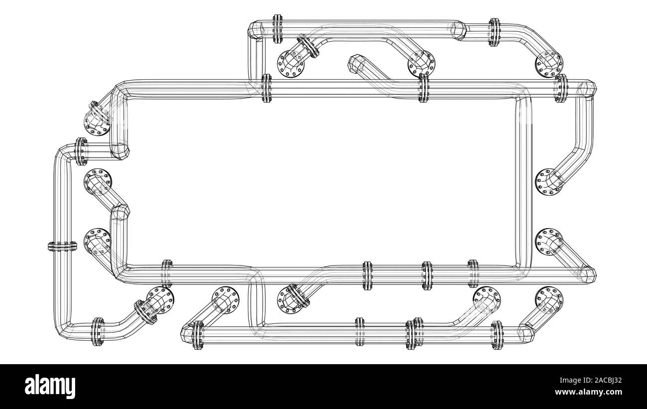 A Rectangular Banner With An Empty Space In The Middle Is Entangled In Pipes With Flanges Industrial Concept Vector Image 3d Rendering Stock Vector Image Art Alamy