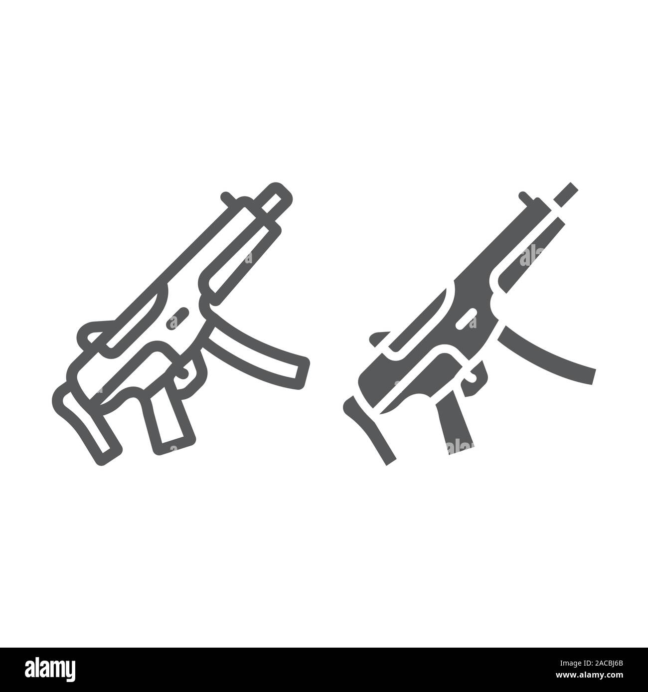 Submachine gun line and glyph icon, army and military, firearm sign, vector graphics, a linear pattern on a white background. Stock Vector