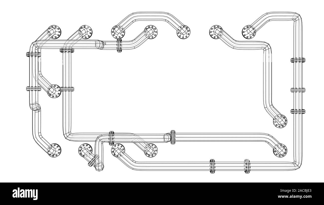 A Rectangular Banner With An Empty Space In The Middle Is Entangled In Pipes With Flanges Industrial Concept Vector Image 3d Rendering Stock Vector Image Art Alamy