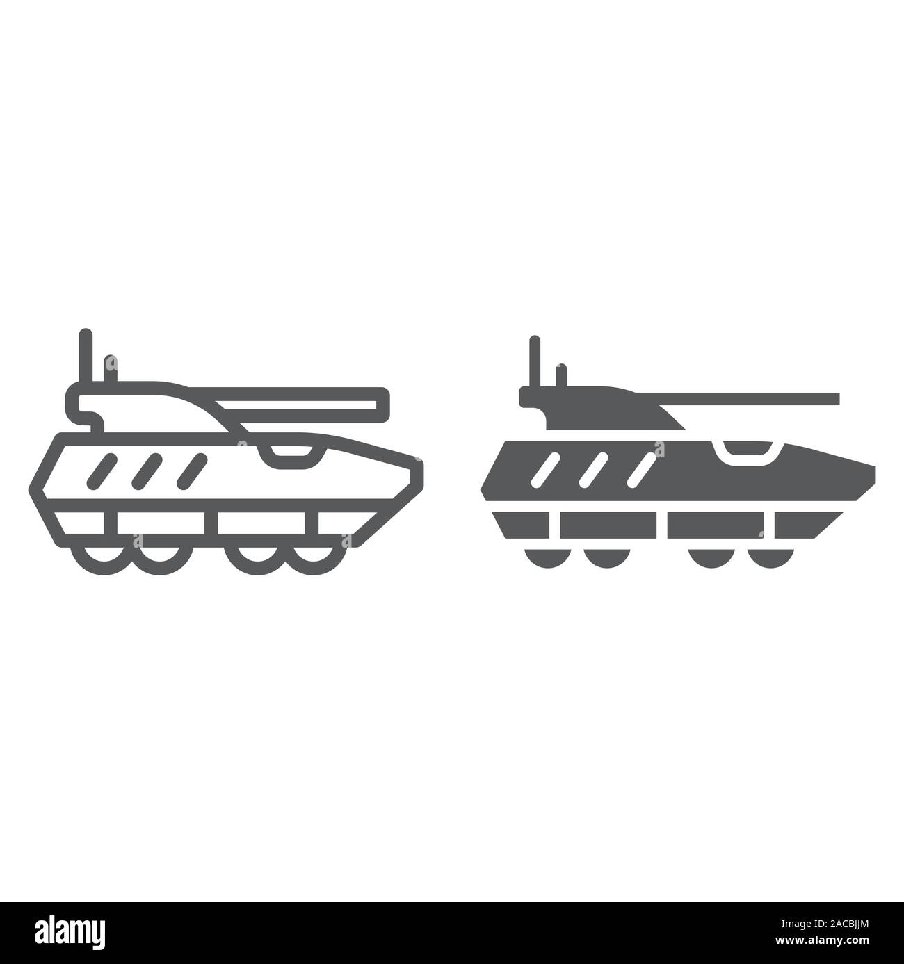 Armoured personnel carrier line and glyph icon, army and military, tank sign, vector graphics, a linear pattern on a white background. Stock Vector