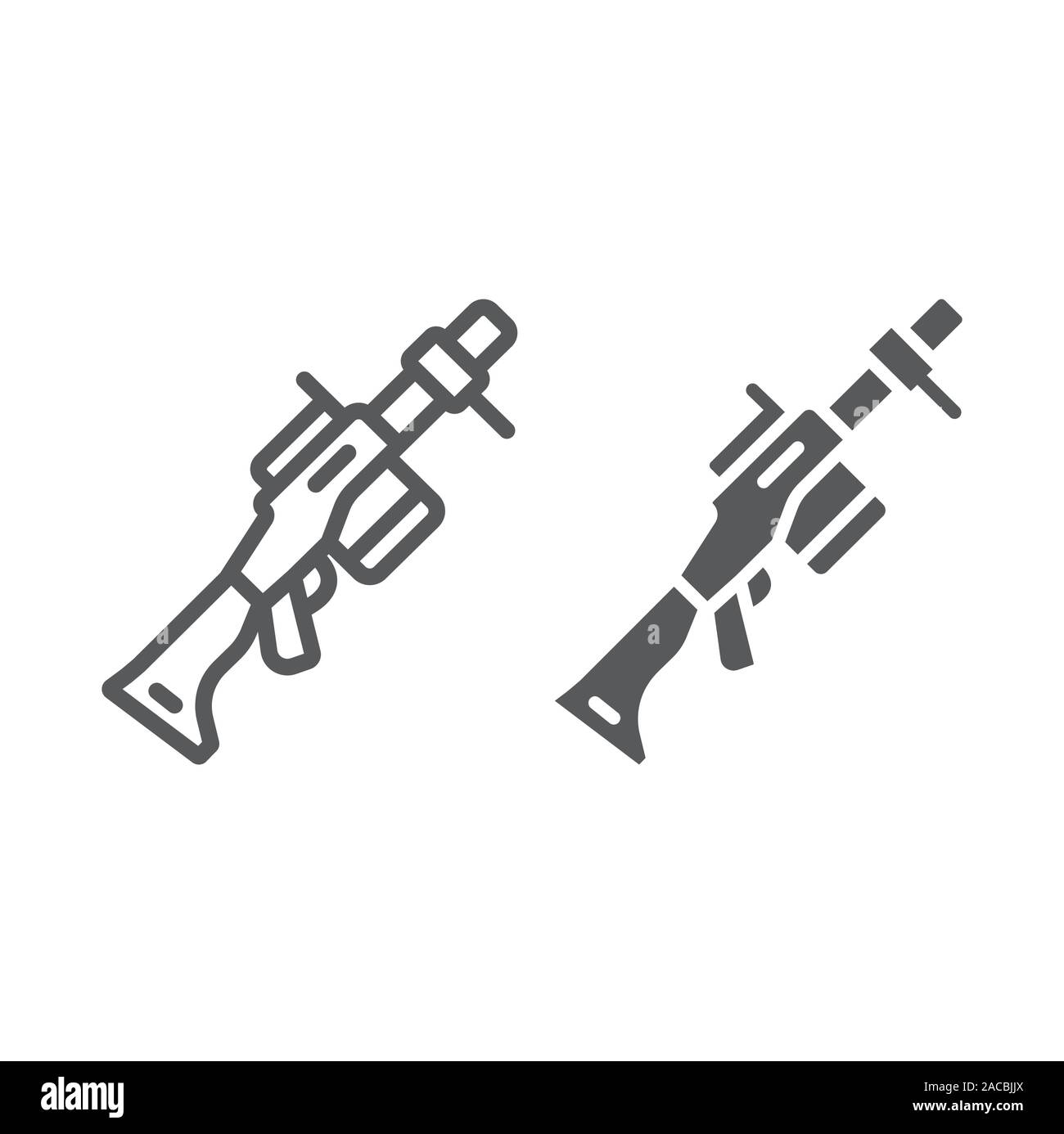 Grenade launcher line and glyph icon, weapon and rocket, bazooka sign ...