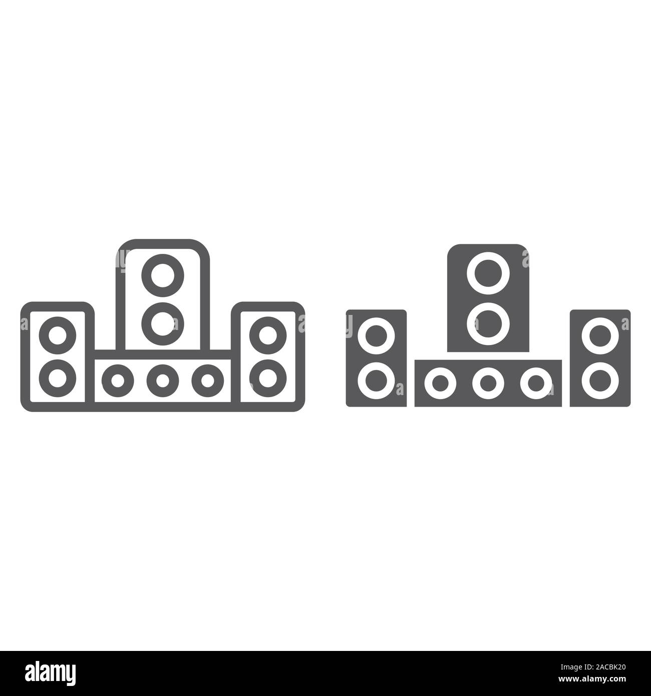 Audio system line and glyph icon, technology and device, sound system ...