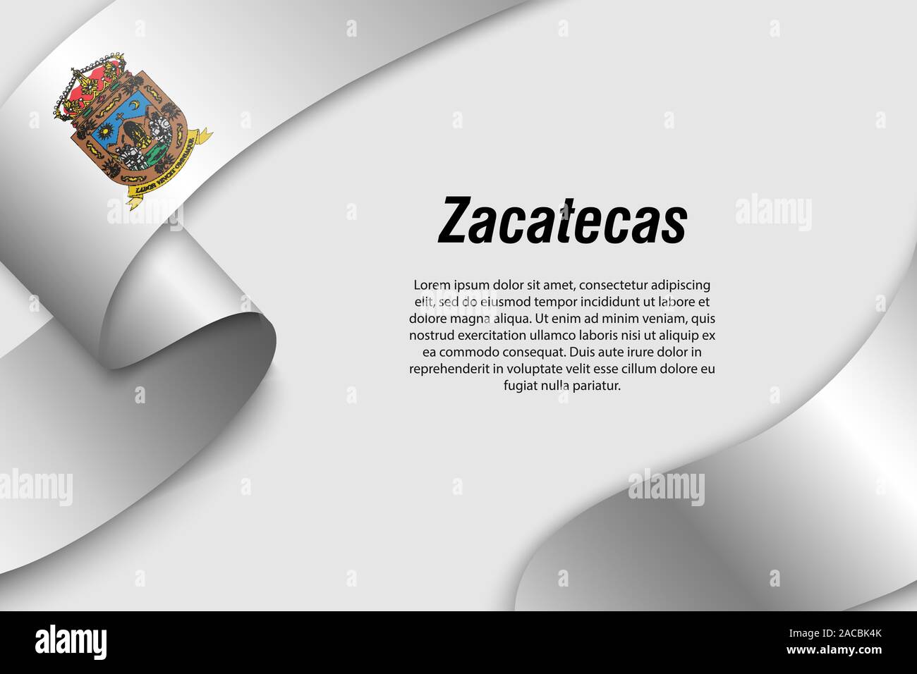 Waving ribbon or banner with flag of Zacatecas. State of Mexico. Template for poster design Stock Vector