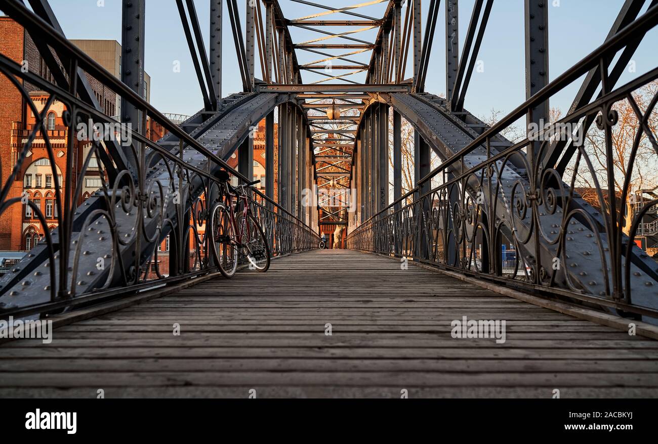 Old steal bridge in historic industrial area in Berlin Stock Photo