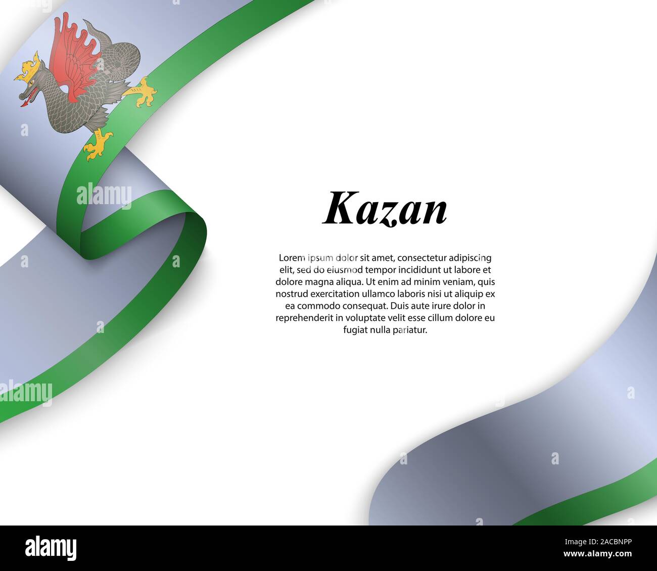 Waving ribbon with flag of Kazan City. Template for poster design Stock