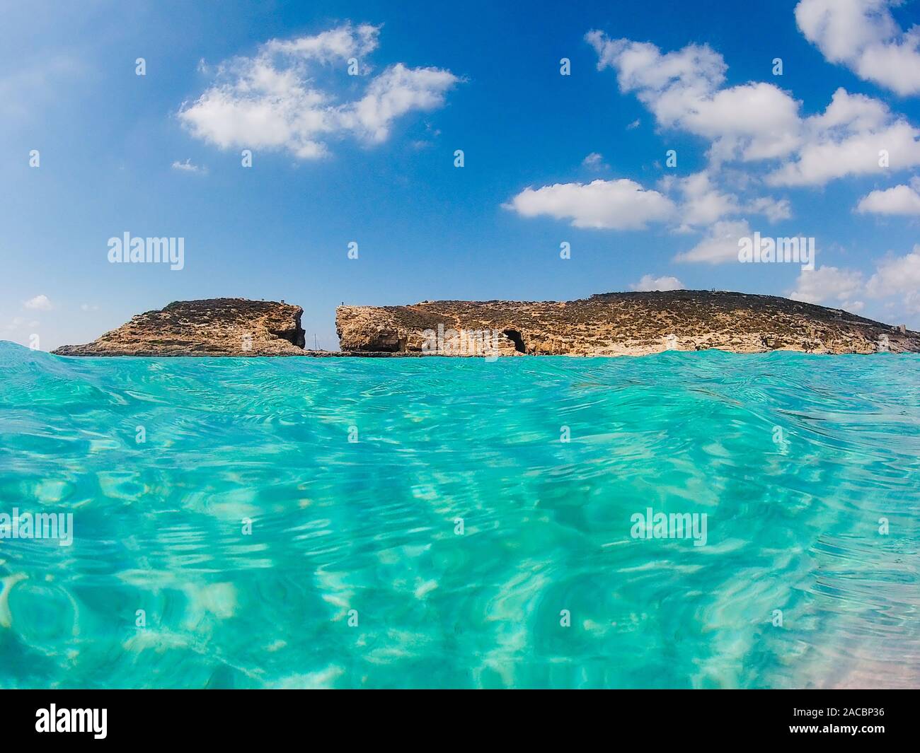 photograph in the mediterranean sea near Malta, Comino, Blue Lagoon 2019 Stock Photo
