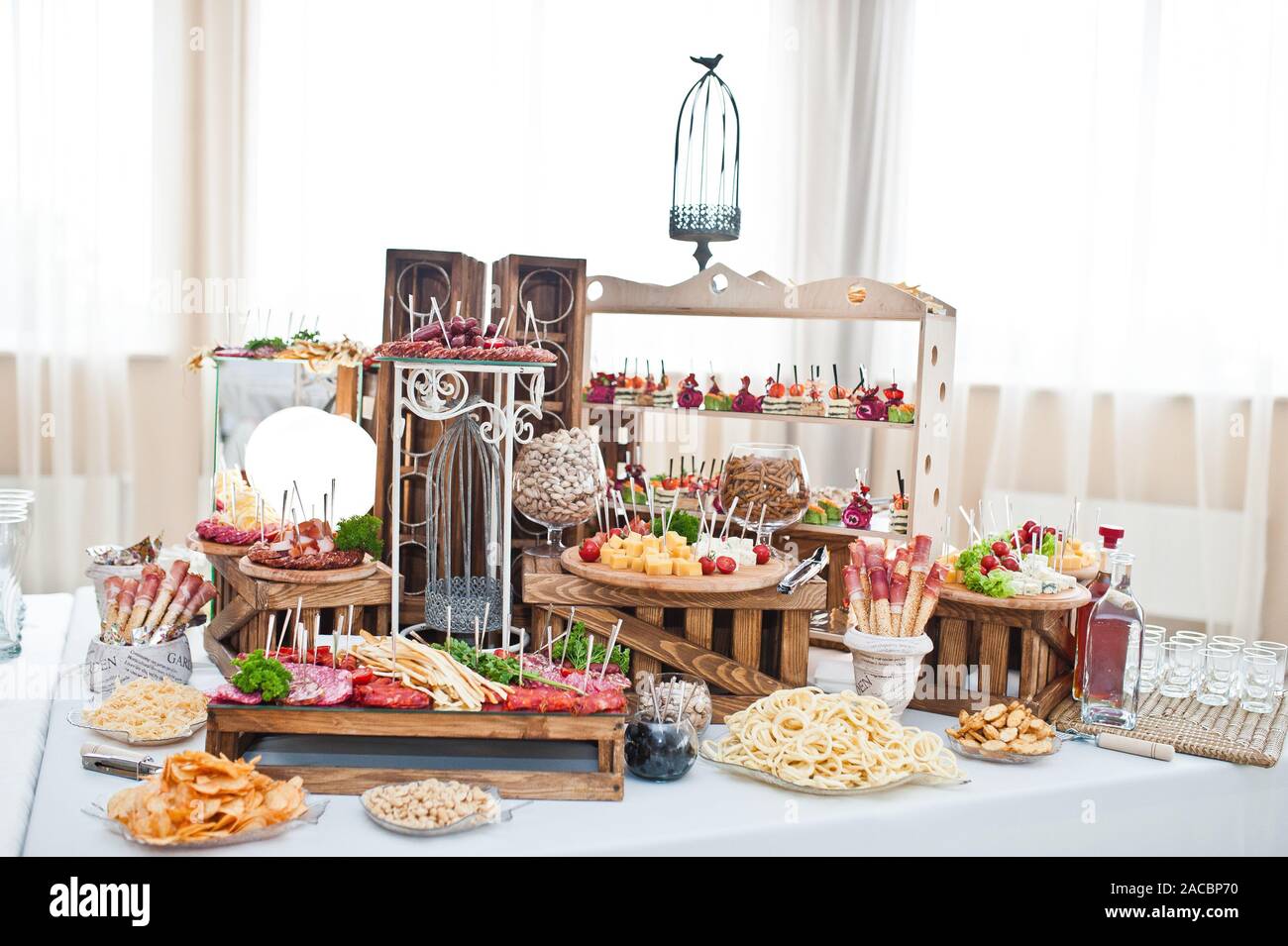 Dessert Table Of Delicious Snacks On Wedding Reception Stock Photo