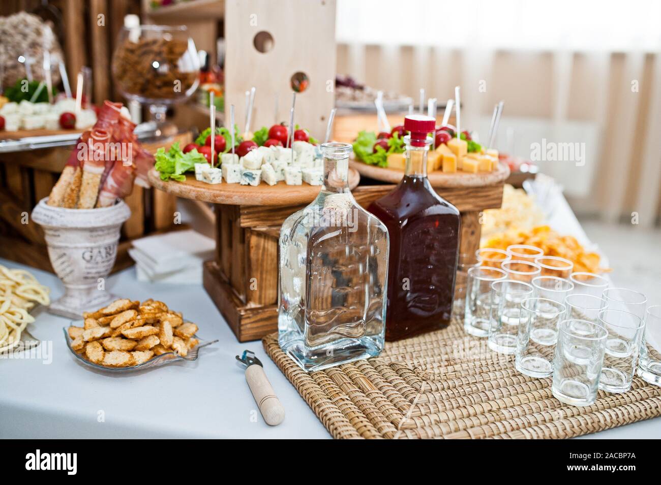 Dessert Table Of Delicious Snacks On Wedding Reception Stock Photo