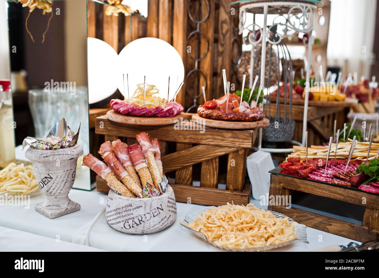 Dessert table of delicious snacks on wedding reception Stock Photo - Alamy