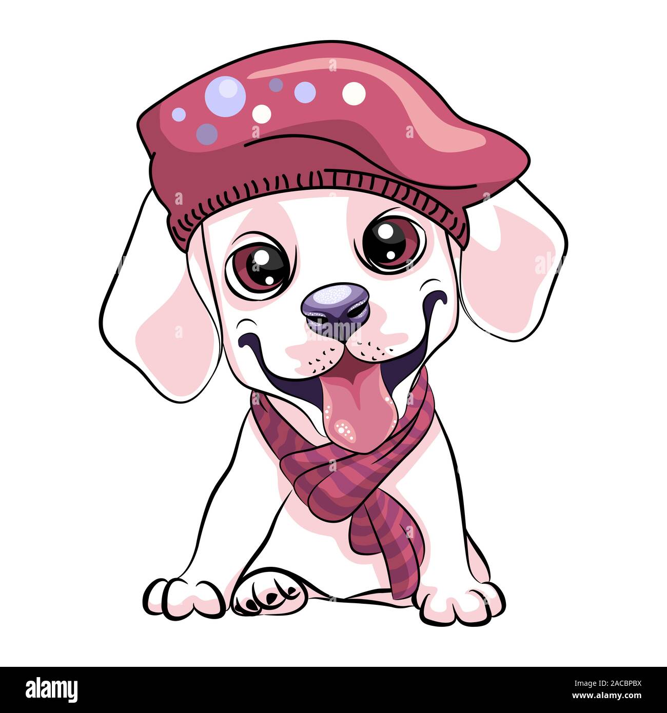 Vector cute little white smiling puppy Labrador Retriever dog wearing a  winter scarf and beret Stock Vector Image & Art - Alamy