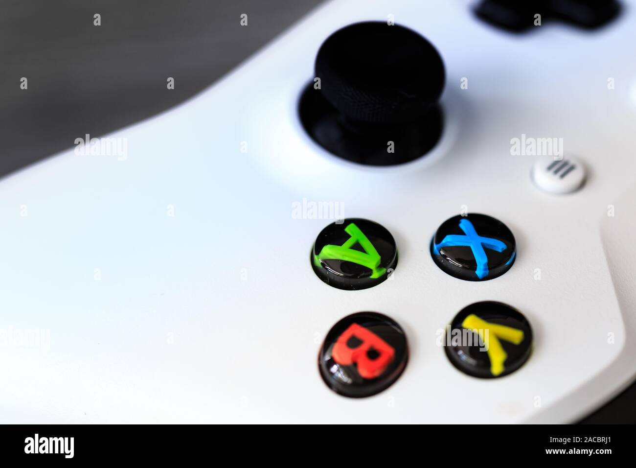Game controller closeup view on a grey background Stock Photo - Alamy
