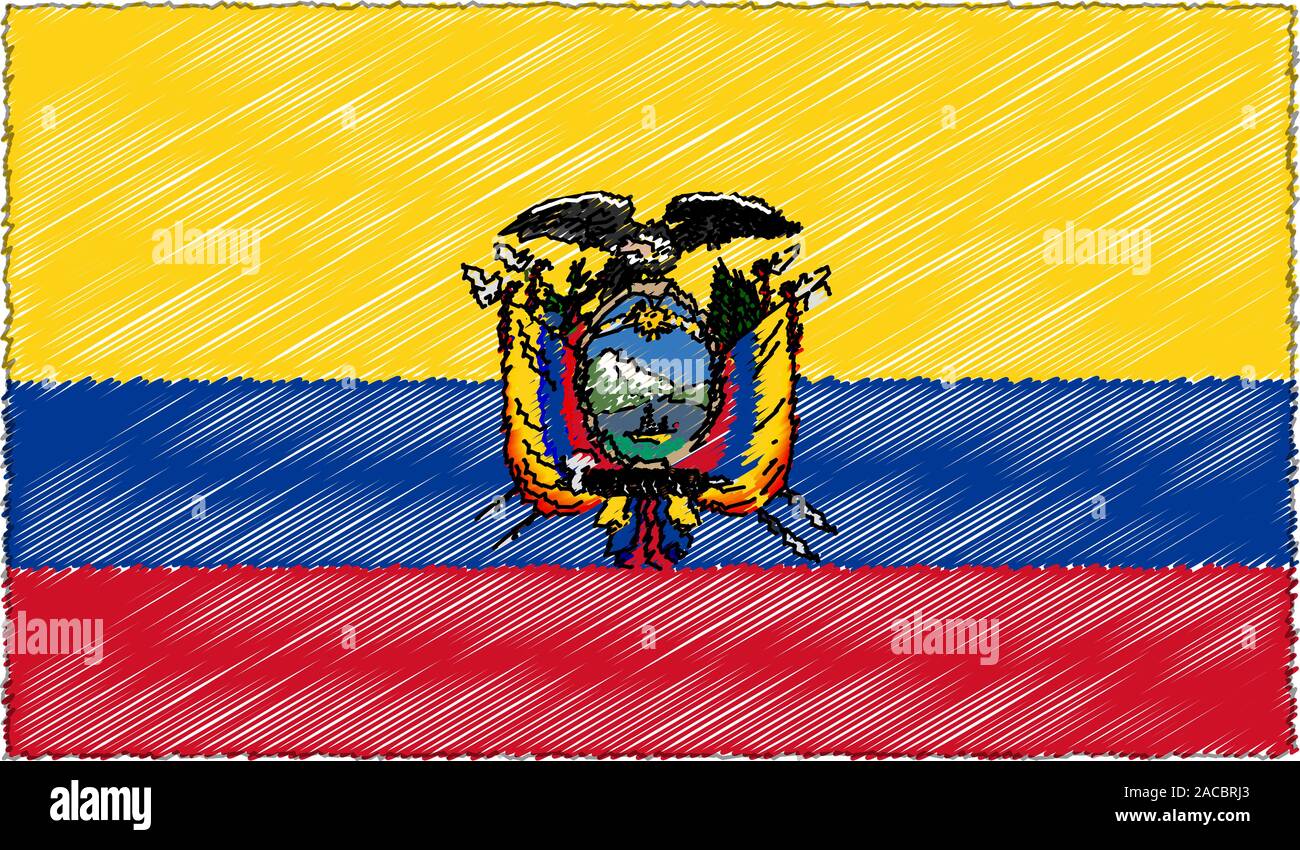 Vector Drawing Of Sketch Style Ecuador Flag Stock Vector Image Art Alamy