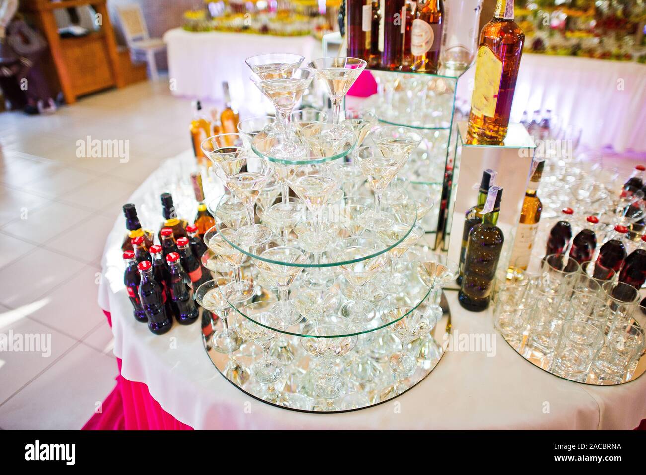 Dessert Table Of Cocktails Beverages On Wedding Reception Stock