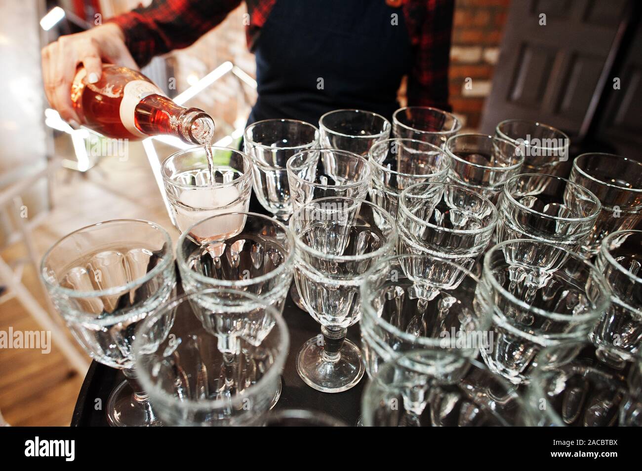 Dessert Table Of Cocktails Beverages On Wedding Reception Stock
